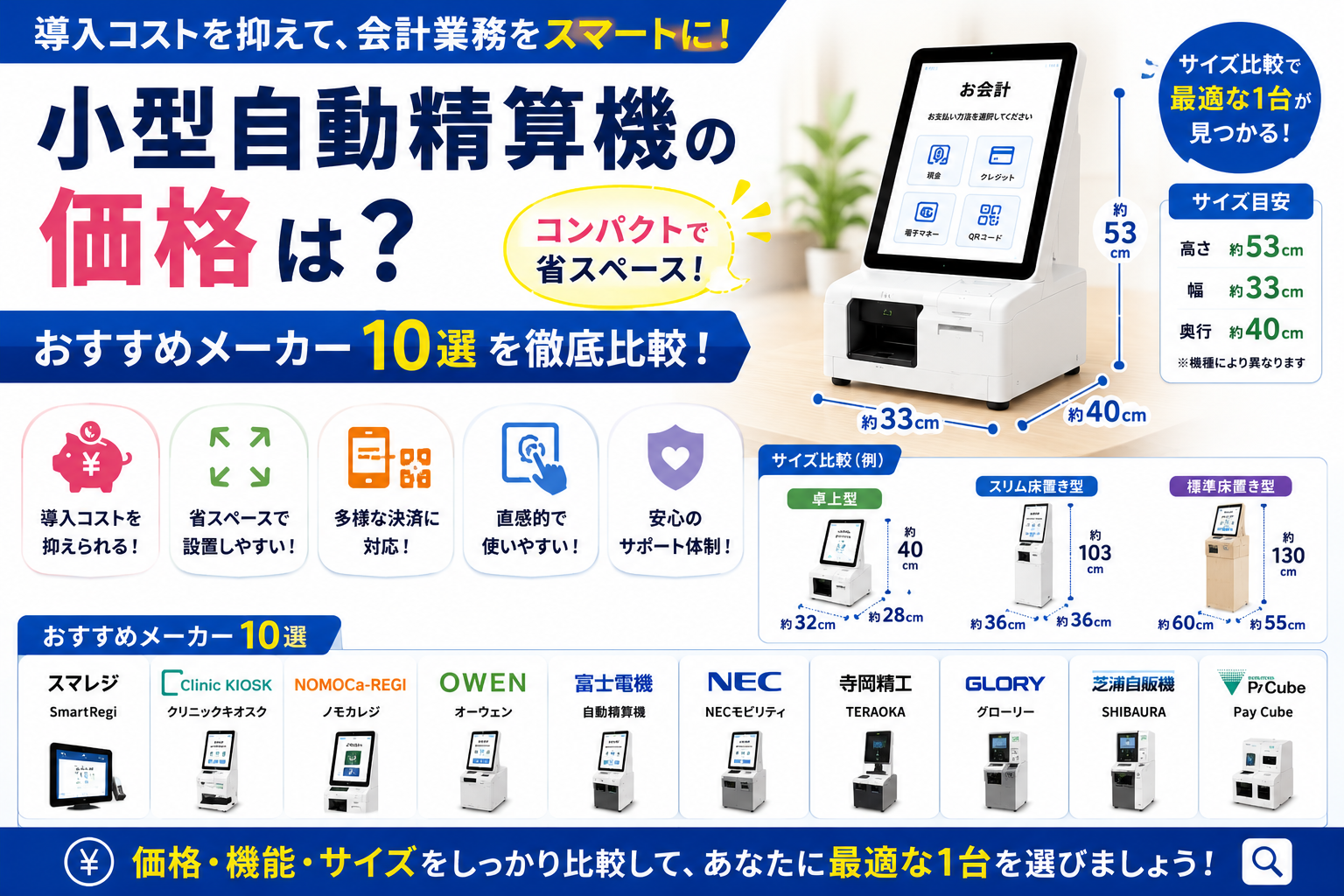 小型自動精算機の価格は?おすすめメーカー10選やサイズを比較!