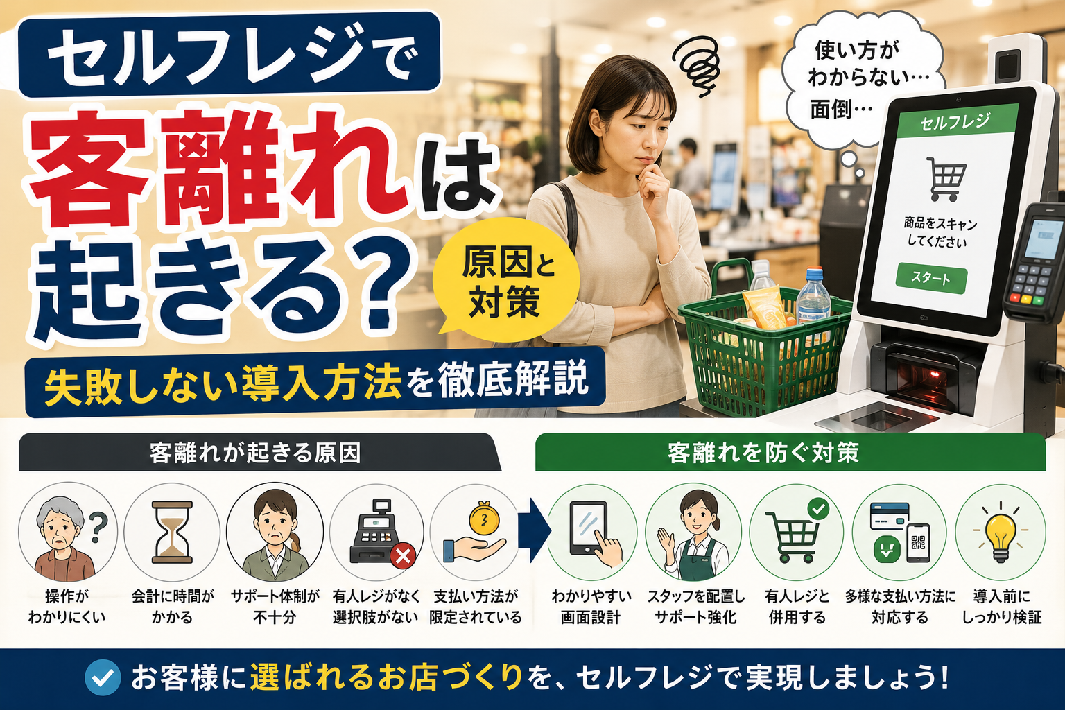 セルフレジで客離れは起きる？原因と対策・失敗しない導入方法を徹底解説